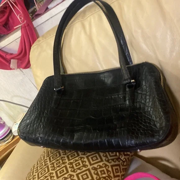 Vintage Black Monsac original Crocodile Embossed Leather Satchel shoulder  bag